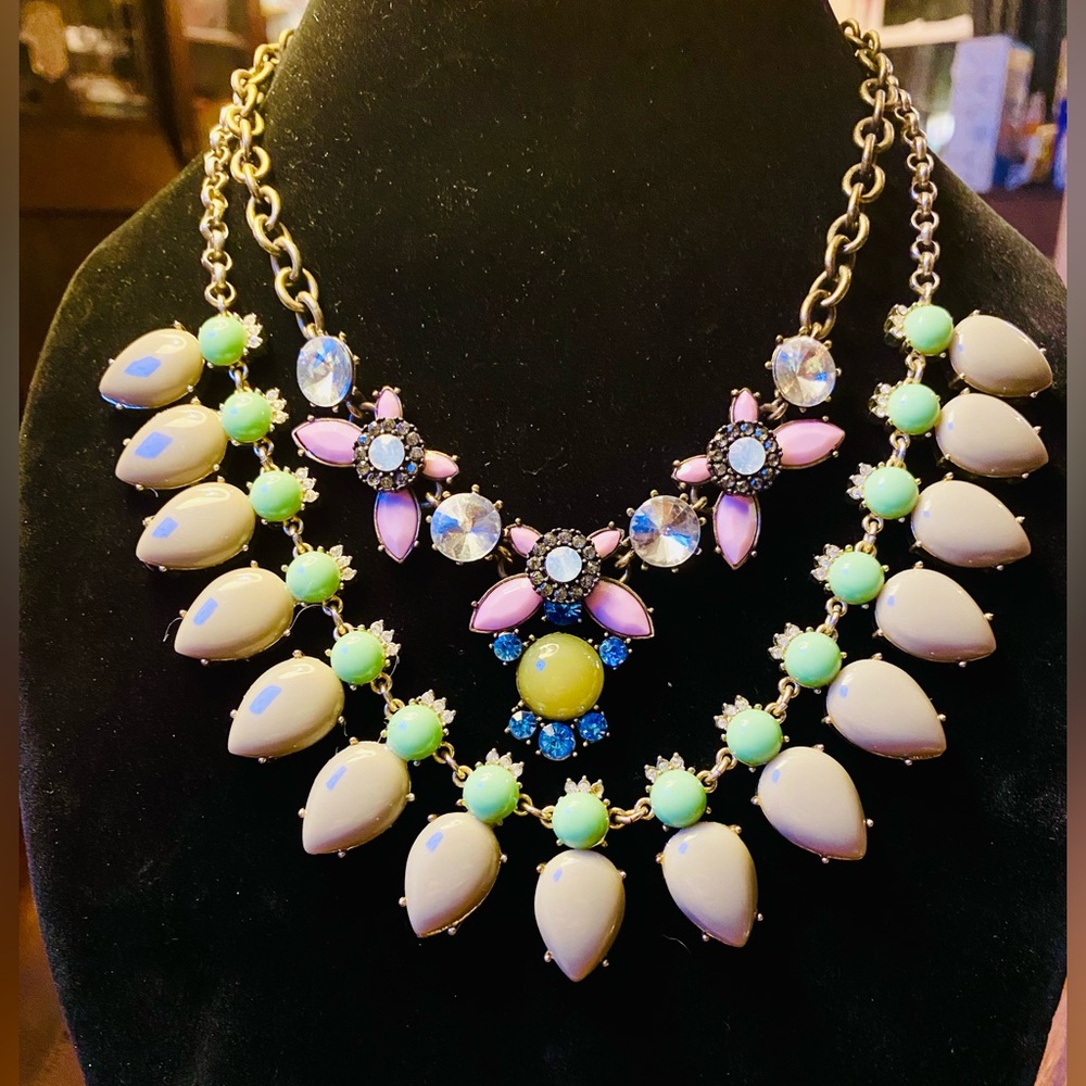Bundle/lot 2 J. Crew Pink and Blue Statement Necklaces with Ornate Layers
